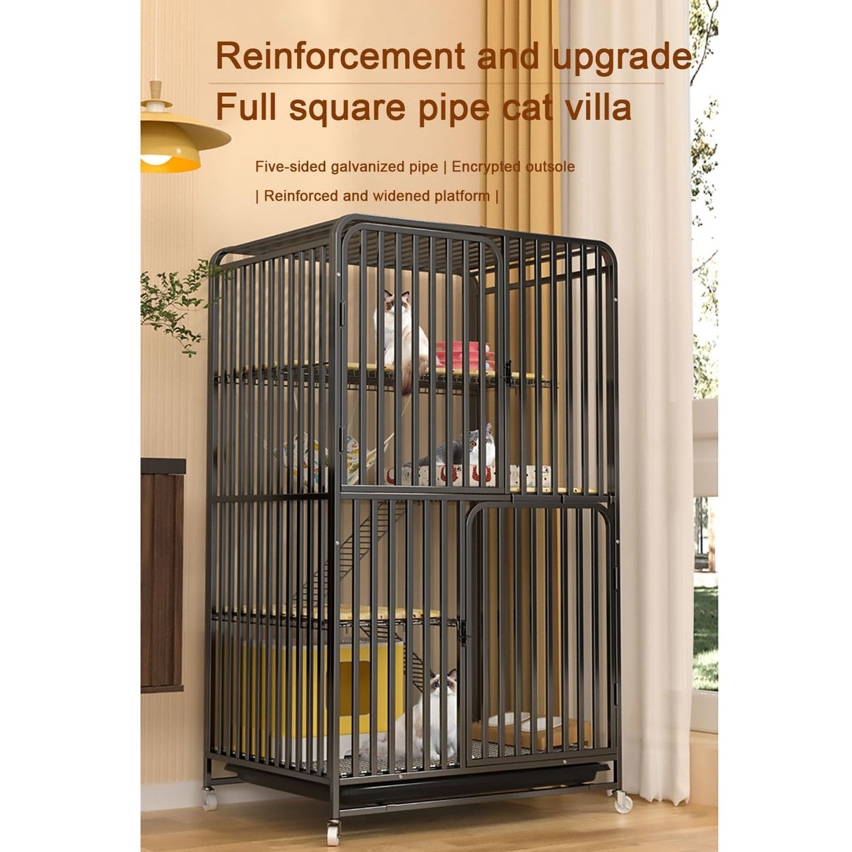 Cat Cage Indoor, Full Square Tube Cat Villa, Small Animal Indoor Detachable Metal Cage, Reinforcement and Widening Platform(White,71x55x127cm) FLQYJJDP
