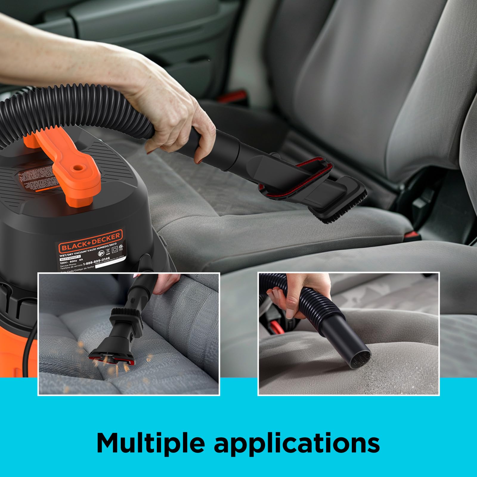 BLACK+DECKER Shop Vacuum Wet and Dry, 3 Gallon 3.0 Peak HP, 3-in-1 Portable Shop Vacuum with Accessories, Vacuum Cleaner for Home, Pet and Car(BDXV18910P-3) - WoodArtSupply