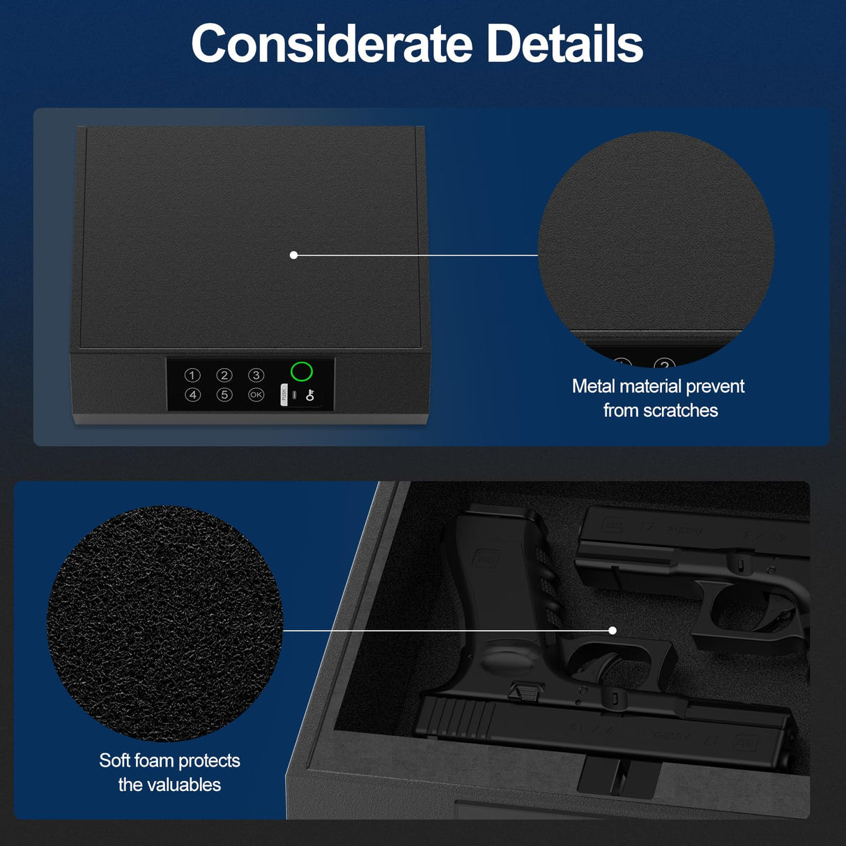 NIANPU Gun Safe for Handgun,Biometric Gun Safe for Pistols,Quick-Access Firearm Safety Fingerprint/Key Pad/Key Gun Lock Box for Home Bedside Nightstand Car NIANPU