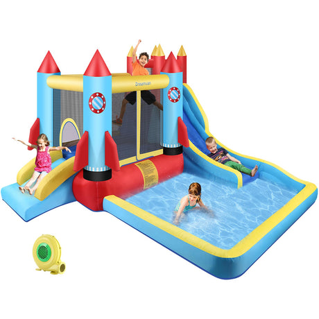 WONFUY Bounce House for Kids 13X11ft Outdoor Indoor Bouncy House with Blower Jumping Castle Water Slide Climbing Wall and Pool Splash, Backyard Fun Rocket Inflatable Slide Bouncer Ages 3-10 Years WONFUY