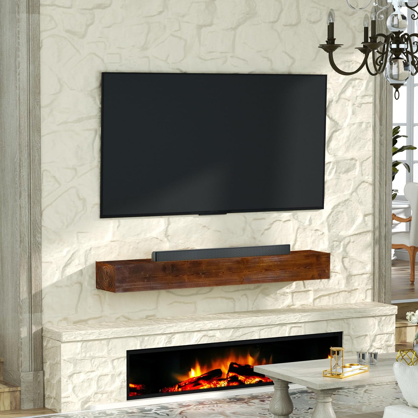 LOVMOR Floating Fireplace Mantel-60in Wood Mantels for Over Fireplace,Wall Mount Fireplace Mantel Shelves,Natural Mantels Over Fireplace | 48" x 8" x 5"-Wood Brown