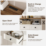 31.5" White Storage Cabinet with Doors & Drawers, Farmhouse Sideboard Buffet Cabinet with Storage, Kitchen Pantry Hutch Cabinet, Coffee Bar Cabinet Table Station for Kitchen, Livingroom, Dining Room FiveWillowise
