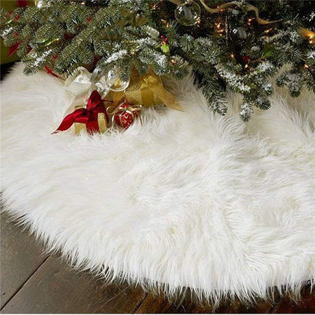 AISENO 48 Inch Christmas Tree Plush Skirt Decoration for Merry Christmas Party Faux Fur Christmas Tree Skirt Decorations AISENO