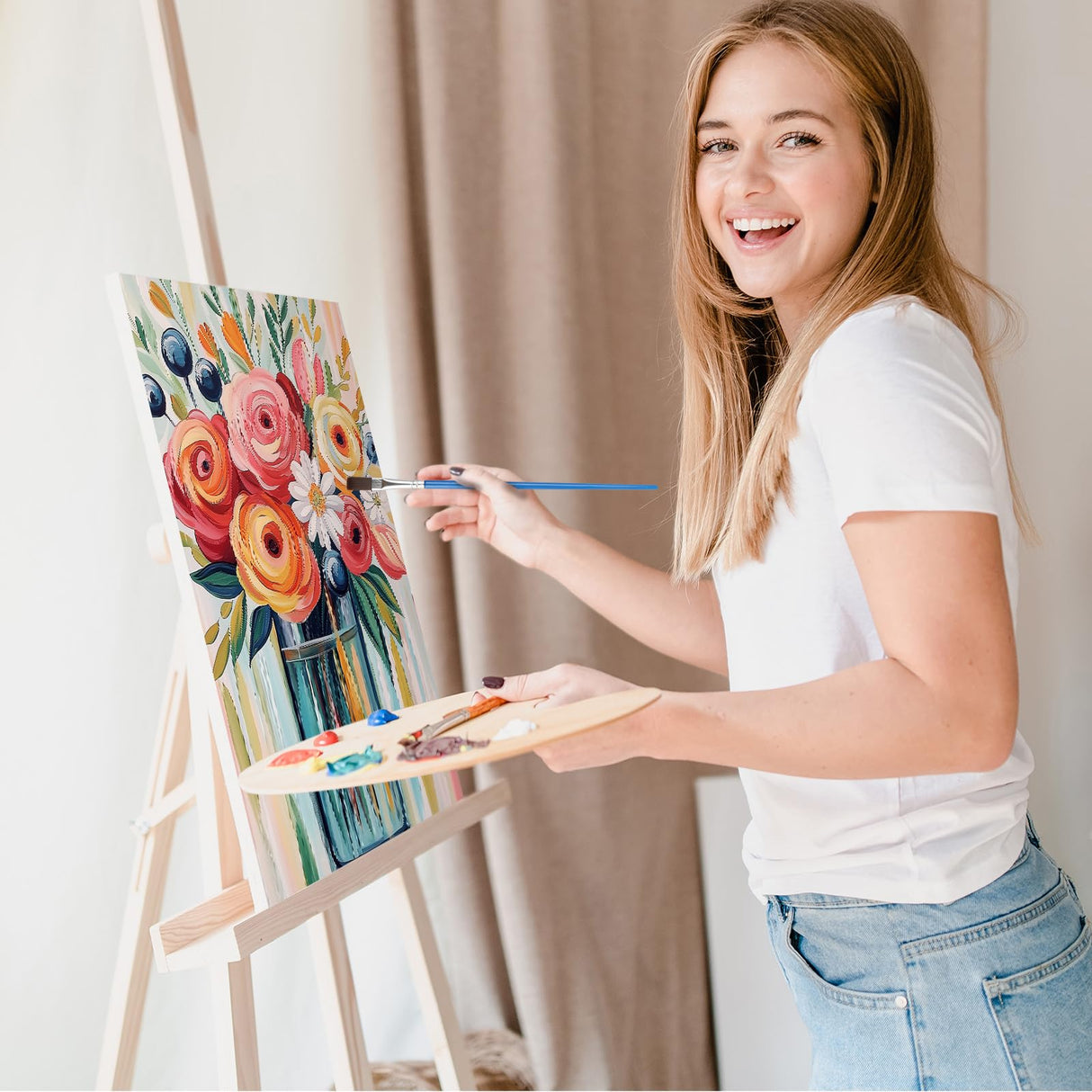 Bowetile 4 Pack Flowers Paint by Numbers for Adults Beginners Framed, Sunflower Adults' Paint-by-Number Kits, Easy Adult Paint by Number Kits on Canvas, Acrylic Number Painting for Home Decor, 8x12in Bowetile