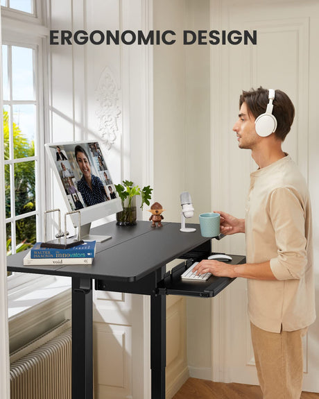 ErGear Electric Standing Desk with Full Size Keyboard Tray, Adjustable Height Sit Stand Up Desk, Home Office Desk Computer Workstation, 48x24 Inches, Black ErGear