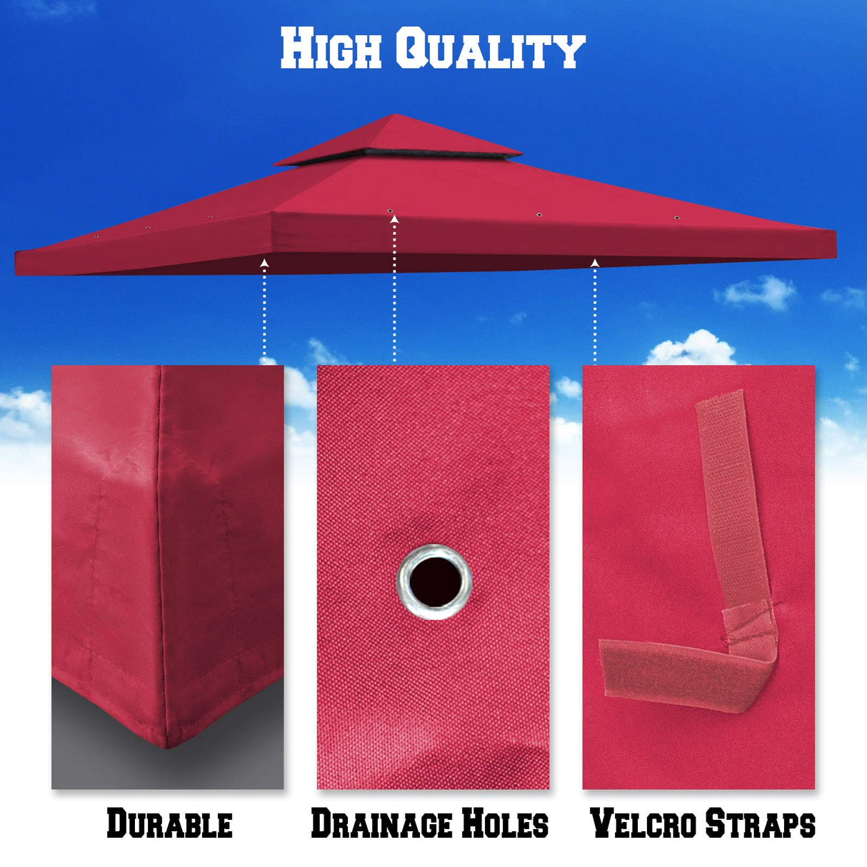 BenefitUSA Canopy ONLY 10'X10' Replacement Gazebo Canopy top Patio Pavilion Cover Sunshade plyester Double Tiers-Burgundy BenefitUSA