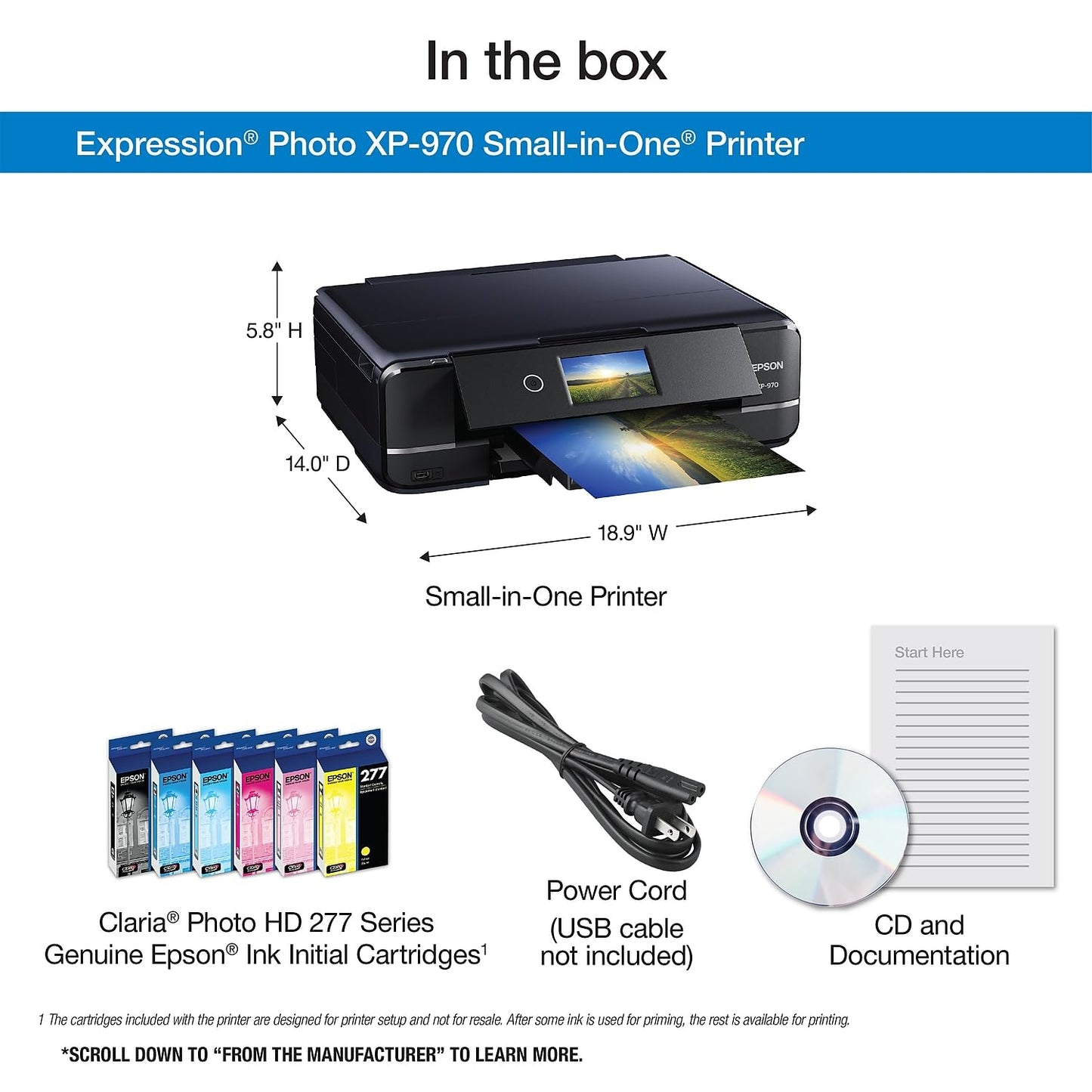 Epson Expression Photo XP-970 Wireless Color Photo Printer with Scanner and Copier, Black