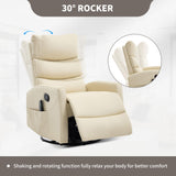 PELUMY Manual Recliner Chair with Heat & Vibration Massage, 360° Swivel Rocker Recliner with 155° Recline and Lumbar Heat, Compact Recliner for Living Room & Small Spaces (Breathable Leather, Beige) PELUMY