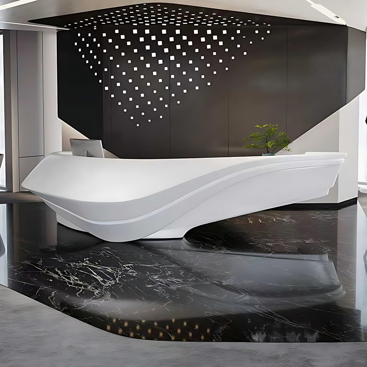 Reception Desk - Stylish Front Desk Reception Counter with LED Lighting, Solid Wood Retail Counter, Perfect for Office, Checkout Counter in Modern Spaces (100") ZGNBSD