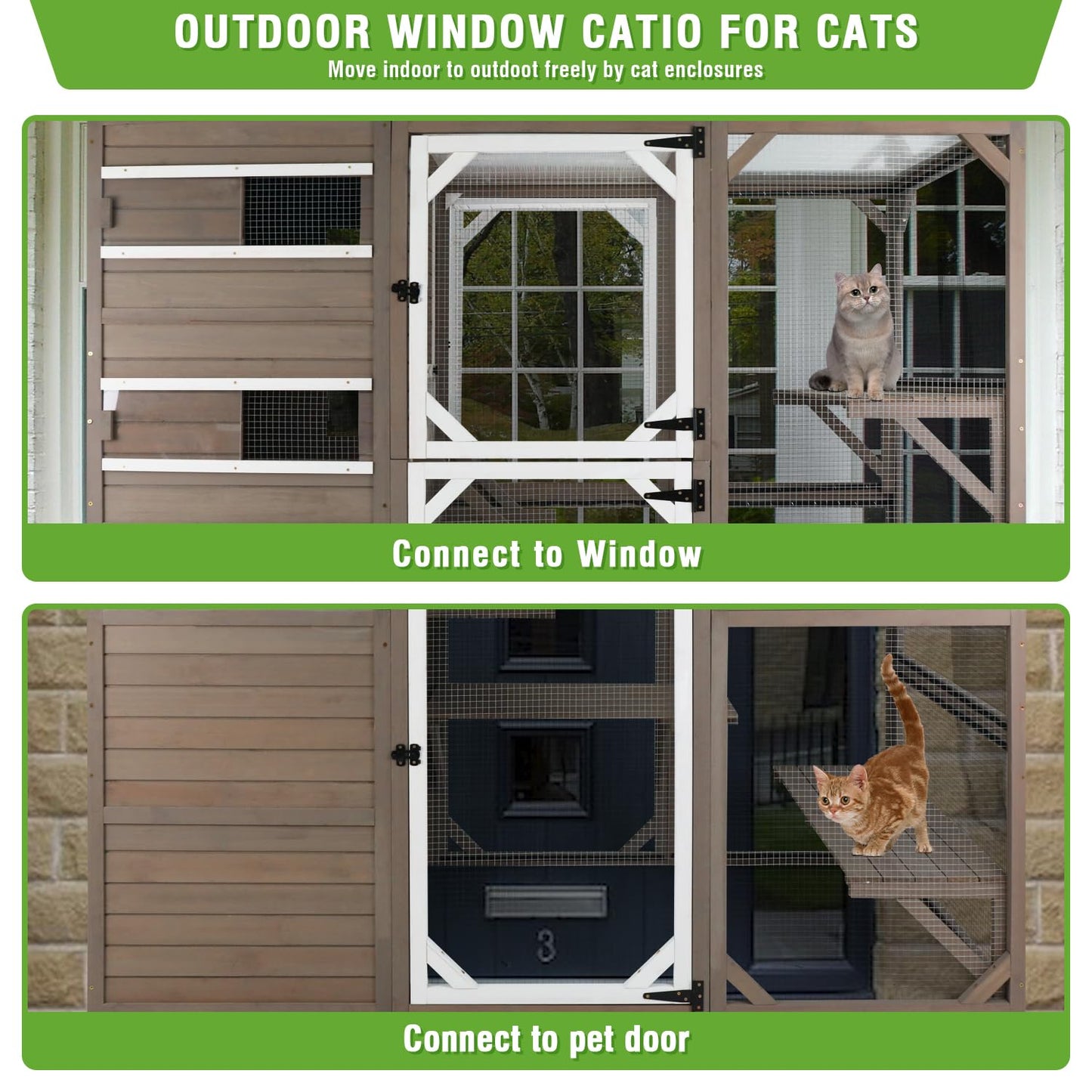 PetsCosset Large Outdoor Catio Cat Enclosures with Hidden Room,4 Story Cat House for Outsider Indoor Cats,Wooden Kitten Cage with Weatherproof Roof,3 Resting Rooms,7 Platforms,2 Open Doors - 77" H