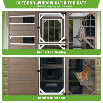 PetsCosset Large Outdoor Catio Cat Enclosures with Hidden Room,4 Story Cat House for Outsider Indoor Cats,Wooden Kitten Cage with Weatherproof Roof,3 Resting Rooms,7 Platforms,2 Open Doors - 77" H