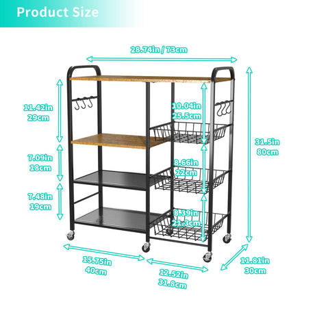 HapiRm Rolling Kitchen Microwave Cart - 4 Tier Microwave Table Stand with Pull-Out Baskets, Coffee Bar Baker's Rack with Wheels Rolling Storage Cart Organizer Shelf for Living Room Office, Balcony HapiRm