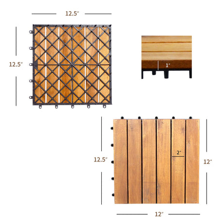 Giantex 27 PCS Interlocking Patio Deck Tiles, 12 x 12in Acacia Hardwood Floor Tiles, Tools Free Assembly, 27 sq. Ft Wood Composite Deck Flooring Pavers for Outdoor & Indoor, Stripe Pattern Giantex