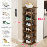 Vertical Shoe Rack - Tall Narrow Shoe Rack Organizer for Small Spaces,7 Tier Bamboo Shoen Shelf for Entryway,Closet,Corner,Doorway,Skinny Shoe Shelf Space Saving Shoe Storage,Free Stackable DIY… AFOORD