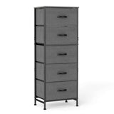 DUMOS Nightstand with 5 Drawers Bedside Table with Removable Fabric Bins Sturdy Steel Frame Wood Top Organizer Furniture for Bedroom Closet Living Room, Grey DUMOS