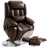 Infinite Position Lay Flat Lift Recliner Chair for Adults, Dual Motor Power Lift Chair for Elderly with Massage & Heating, Extended Footrest, USB Ports, Remote Control & Lumbar Pillow, Leather (Brown) RESTREAL