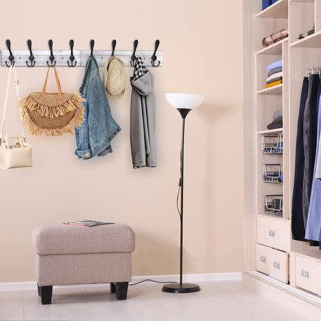 IBosins Wall Mounted Coat Rack, 31-2/5'' Long, Entryway Hanging Coat Rack, Metal Wood Coat Rack with 8 Black Rustic Tri-Hooks Rail for Coat, Bag, Towel, Key, Hat, Umbrella IBosins