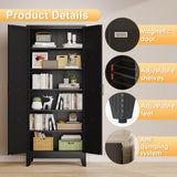 Lusiwry 75" Tall Metal Kitchen Pantry Storage Cabinet, Freestanding Cupboard with 2 Doors and 5 Adjustable Shelves, Standing Storage for Kitchen, Bathroom, Garage, Dinning Room or Utility Room（Black） Lusiwry