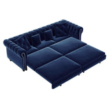 LuxyHoom 89" King Pull Out Sofa Bed, Velvet Chesterfield Sleeper Sofa Couch, 3 in 1 Convertible Tufted Futon Couches with Ottoman for Living Room, Small Space, Apartment, Office, Bedroom, Blue LuxyHoom