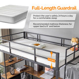 VINGLI Twin Metal Loft Bed Frame with L-Shaped Desk, Charging Station, LED Lights, Storage Shelve & Drawers, Safety Guardrail & Ladder, Bunk Bed for Kids, Teens & Adults, No Box Spring Needed, Black VINGLI