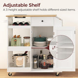 MAHANCRIS Kitchen Island with Power Outlet, Kitchen Storage Island with Drawer, Spice Rack, Towel Rack, Wine Rack, Rolling Kitchen Cart on Wheels, for Dining Room, White and Natural KINW122E01N1 MAHANCRIS