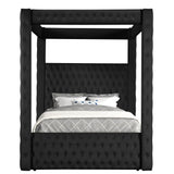 Velvet Canopy Bed Frame Queen - Upholstered Four Poster Bed Frame with Tufted Headboard and Footboard, Luxury Bed Frame with Wood Slats for Bedroom Furniture, Box Spring Required, Black Wirktive