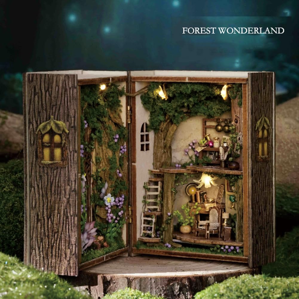 Mini 3D Wooden Doll House Craft Model with LED,DIY Miniature and Furniture Dollhouse Kit,Creative Room Idea for Valentine's Day Birthday Gift (Forest Wonderland) Montidey