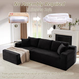104 Inch Cloud Sectional Couch with L-Shape Chaise,Modern Upholstered Couches with Deep Seat,Corduroy Sponge Compressed Sofa for Living Room,No Assembly Required (Black) ZKJOLMN