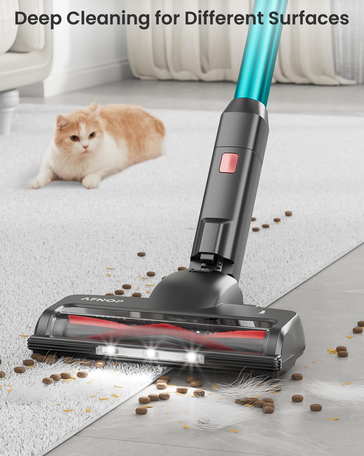 Cordless Vacuum Cleaner, 550W/45Kpa/60Mins Vacuum Cleaners for Home, Self-standing Stick Vacuum with LED Display, Rechargeable Cordless Vacuum, Lightweight Vacuum for Carpet, Pet Hair, Hardwood Floor AFNOP