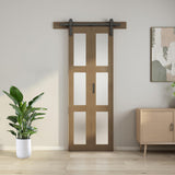 JUBEST Bifold Glass Barn Door, Bi Fold Glass Sliding Barn Door Kit with Hardware Include, 3-Panel Glass Barn Door Slab, Barn Door Hardware for Bedroom, Living Room, Bathroom, Brown (36"x84") JUBEST