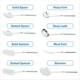 Viking Kitchen Utensils Set, 8 Piece Stainless Steel Cooking Utensil Set, Includes Spatulas, Spoons, Pasta Fork, Deep Ladle, Meat Fork, and Skimmer, Silver Viking