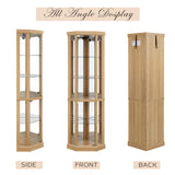 CKEASEAN Corner Curio Cabinet, 70" H Lighted Glass Display Cage with Tempered Glass Doors and 5 Adjustable Shelves, Light Bulb Inclued, Wine Bar China Cabinet for Living Room (Light Oak) CKEASEAN