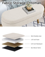 ECLYL Oval Storage Bench 43.5" Linen Fabric Upholstered Entryway Bench with Solid Wood Legs Ottoman Bench Indoor Bench for Living Room/Bedroom/End of Bed/Entryway (Beige) ECLYL