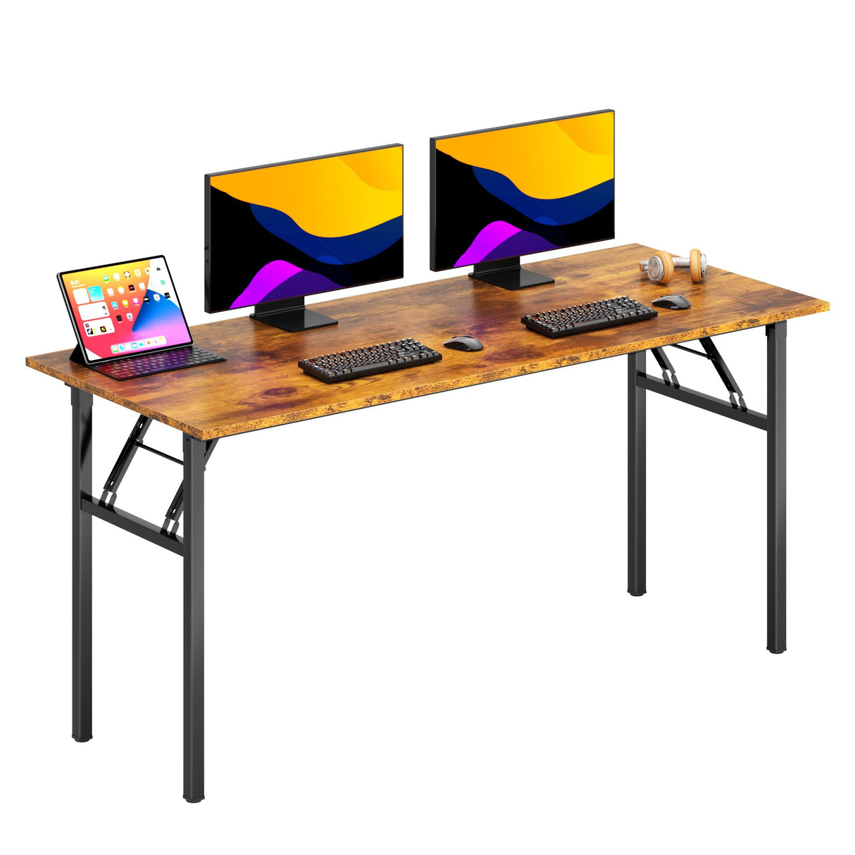 DlandHome Folding Computer Desk 62inches Large No Install Needed Folding Table Workstation for Home Office, Gray and Black Legs AC5FB-160-DCA DlandHome