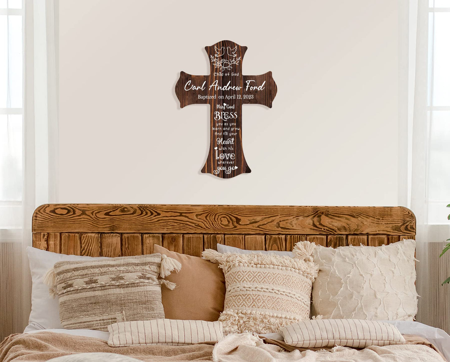 11.8"H X 8.7"W Personalized Wooden Cross Baptism Gift with Name and Date, Personalized Baby Christening Dedication Shower Gift, Custom Cross Wall Decor, Personalized Gift for First Communion - WoodArtSupply