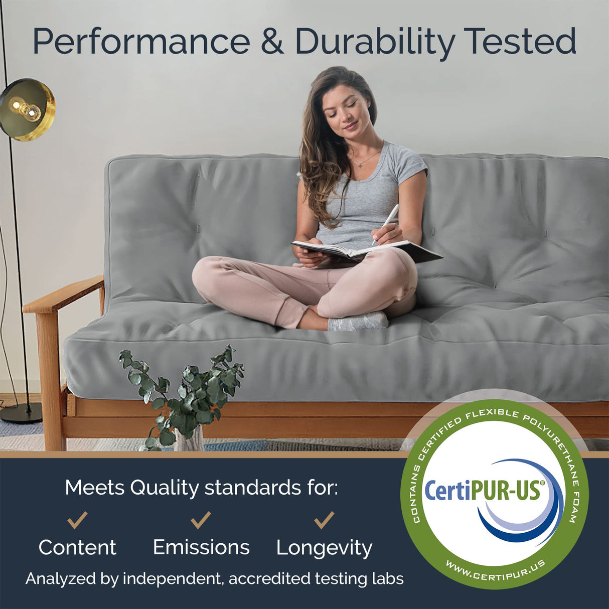 Loosh Full Size Sofa Bed Foam Canvas Futon Mattress - 10" USA Made, Navy, Frame Not Included Loosh