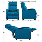 Topeakmart Fabric Recliner Sofa Push Back Recliner Chair Adjustable Modern Single Reclining Chair Upholstered Sofa with Pocket Spring Living Room Bedroom Home Theater Blue Topeakmart