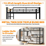 Bunk Beds, Metal Bunk Bed, Triple Bunk Bed for Kids,Teens, Adults, Girls, Boys, Detachable BunkBed Can Be Divided into 3 Twin Beds,No Box Spring Need (Black) Anwick