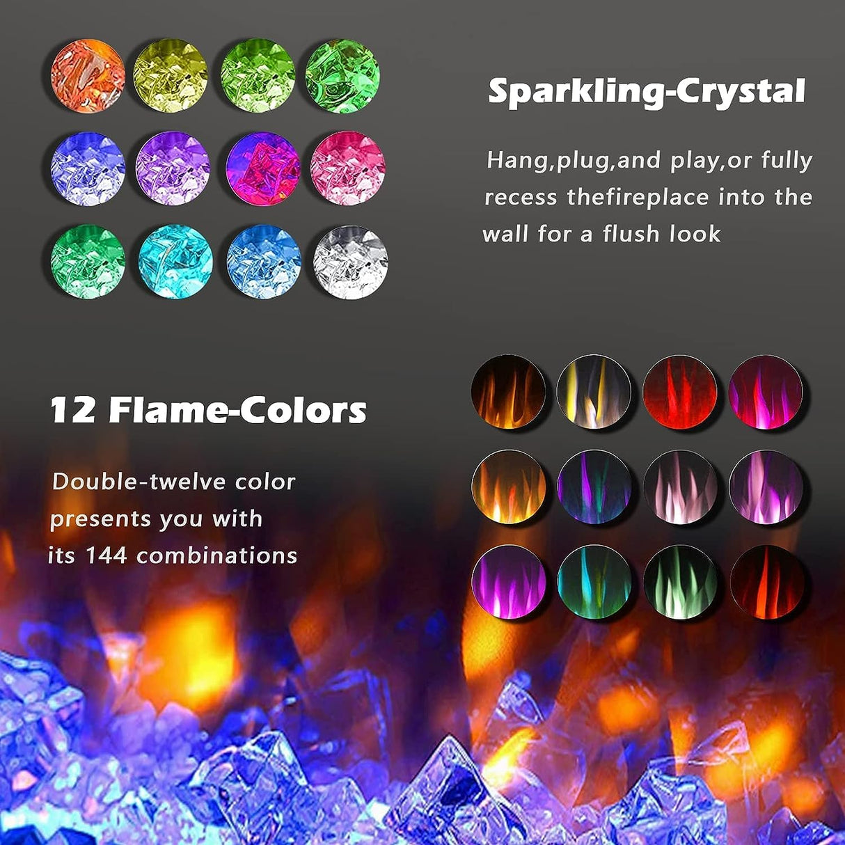 BOSSIN 50 inch Ultra-Thin Silence Linear Electric Fireplace, Recessed Wall Mounted Fireplace, Fit for 2 x 4 and 2 x 6 Stud, 12 Adjustable Flame Color & Speed,Touch Screen Remote BOSSIN