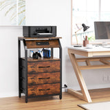 SZLHANJZ End Table with Charging Station, Nightstand with LED Lights and 3 Drawers, Small Dresser with Fabric Storage, Retro Side Table for Bedside, Living Room Dorm, Rustic Brown SZLHANJZ