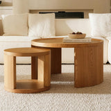 FAME HOME Round Nesting Coffee Table Set of 2,31.5" Large & 18" Small Low Tables with Wood Look Top,Space-Saving Side Tables for Living Room,Bedroom,Office,Minimalist Center Table Set (Brown, L+S) FAME HOME