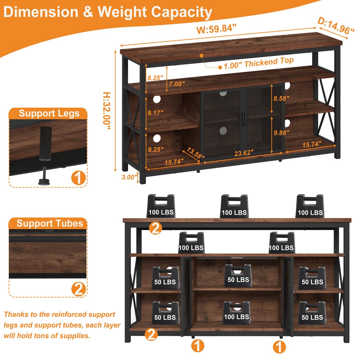 BON AUGURE Tall TV Stand for TVs up to 65 Inch, Industrial Wood Entertainment Center with Storage Cabinet, Farmhouse TV Console for Living Room and Bedroom (32 Inch High, Rustic Oak) - WoodArtSupply