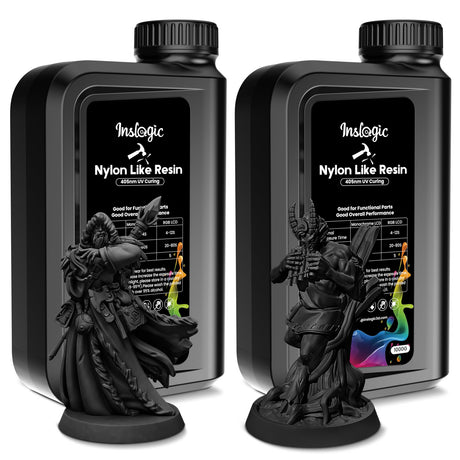 Inslogic Nylon 3D Printer Resin Bundle, 2 * 1KG Black Resin Strong Tough Durable 3D Resin, High Compatible for LCD 3D Printers, 395-405nm UV Light Curing 3D Printing Liquid Photopolymer Resin JAYO