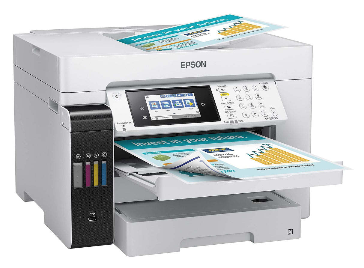 Epson EcoTank Pro ET-16650 Wireless Wide-Format Color All-in-One Supertank Printer with Scanner, Copier, Fax and Ethernet, White Epson