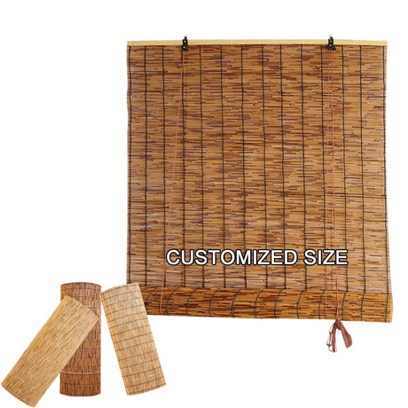 Custom Size Bamboo Shades for Patio Outdoor Bamboo Blinds Shades Reed Roller Blinds Privacy Protection for Windows, Porch Blackout Roller Blinds, Bamboo Curtains for Patio Indoor/Outdoor WAYRGN