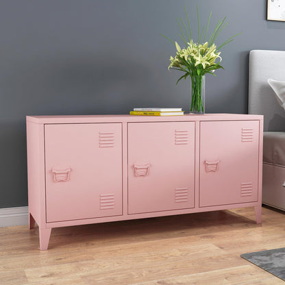 MIOCASA TV Stand Metal TV Table with Storage Steel 3 Door Locker Cabinet for Living Room (Pink)