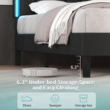 IMMERSTABLE Queen Bed Frame with LED Lights, Upholstered Bed Frame Queen Size with Headboard, Heavy Duty Wood and Metal Slats Support, Noise-Free, No Box Spring Needed, Easy Assembly, Black IMMERSTABLE