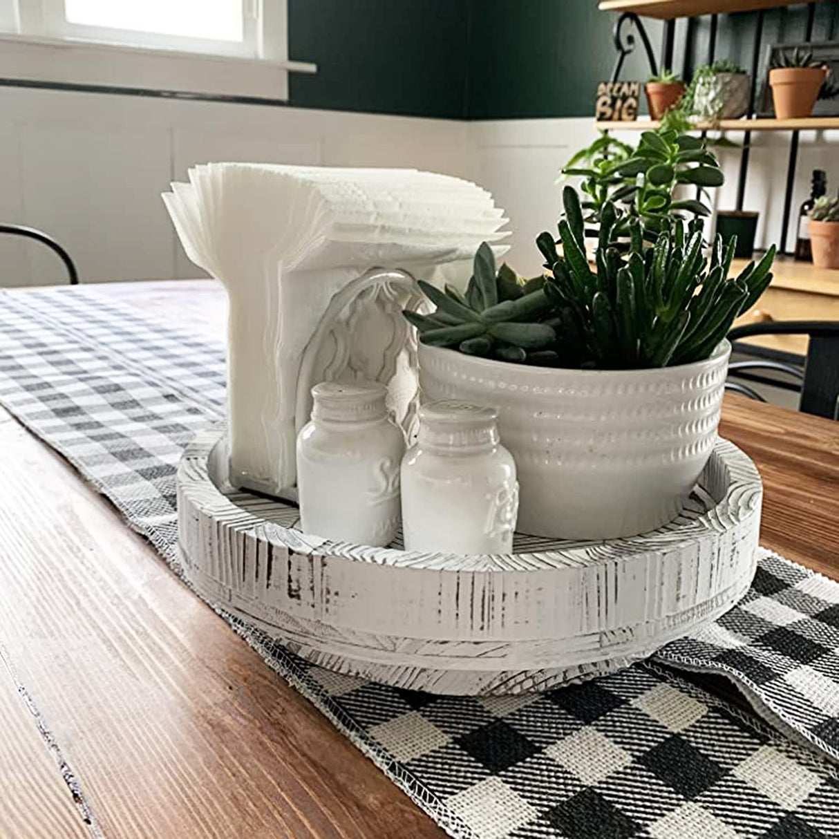 TOPZEA 12 Inch Lazy Susan Turntable Wood, Rotating Rustic Farmhouse Turntable Tray, Round Spanning Display Serving Tray Spice Rack Cabinet Organizer Dining Table Centerpiece for Snacks, Spices, Wine TOPZEA