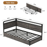 ANCTOR Twin Daybed with Storage Drawers, Corner Bed Frame with LED Lights and Charging Station for Living Room, Bedroom and Guest Room, Charcoal Grey ANCTOR