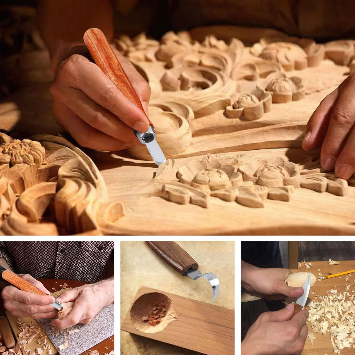 AUGSUN Wood Carving Kit, 17 Pack Wood Whittling Kit Hand Carving Knife Tools Set for DIY Sculpture Carpenter Experts & Beginners AUGSUN